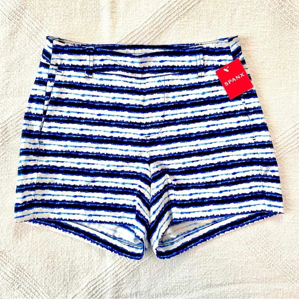 Spanx Sunshine Shorts in Blue Painted Stripe Size XS 4” Inseam Stretch UPF 50+
